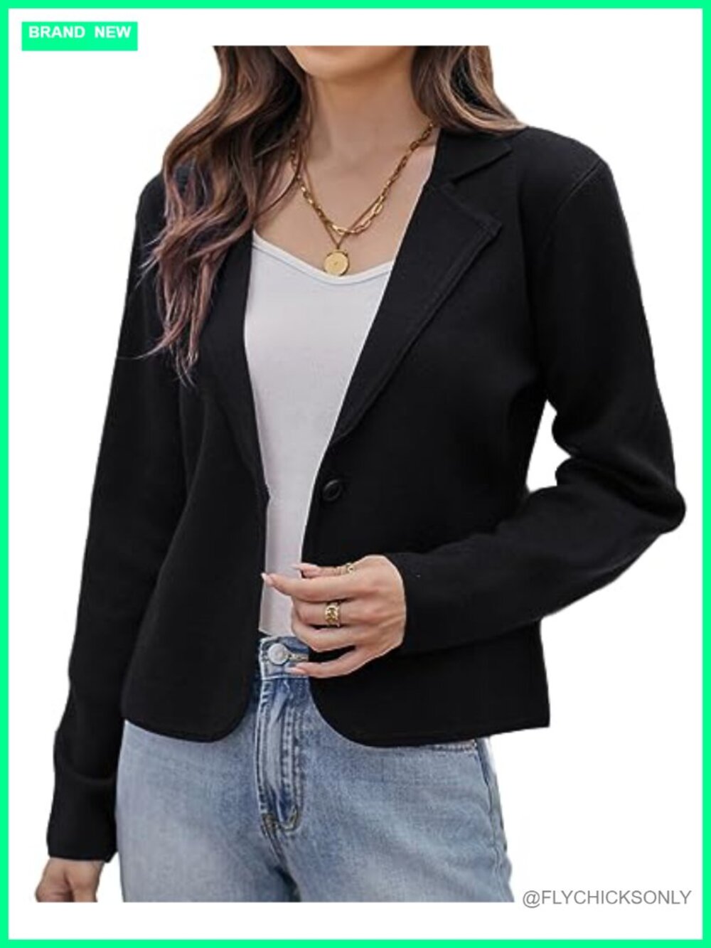 Women's Cropped Knit Blazer Jacket Notched Lapel One Button Lightweight